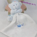 Doudou orso fazzoletto BABY NAT' fazzoletto bianco blu BN3530 10 cm