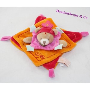 Doudou plat ours DOUDOU ET COMPAGNIE Indidou rose orange indien 19 cm