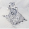 Doudou handkerchief bear MAX - SAX Carrefour white grey Moon stripes 36 cm