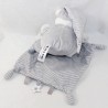 Doudou handkerchief bear MAX - SAX Carrefour white grey Moon stripes 36 cm