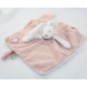 Doudou flat rabbit MOULIN ROTY Blueberry and Capucine pink white rectangle 27 cm
