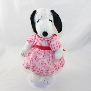 Peluche Belle PEANUTS chien Snoopy robe rose vintage 1968