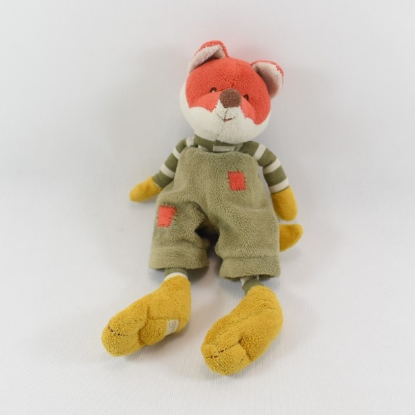 Peluche Renard foxi BUKOWSKI marron salopette taupe 30 cm SOS doudou