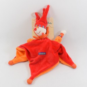 Doudou piatto Capucin Dragobert MOULIN ROTY clown arancione arlecchino rosso arlecchino