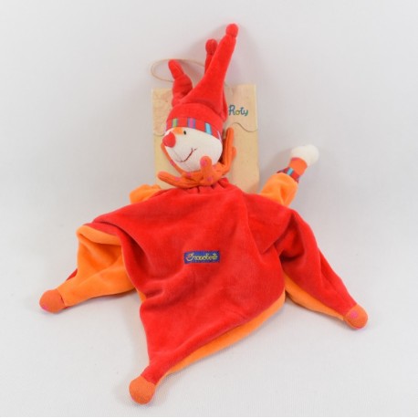 Doudou flat Capucin Dragobert MOULIN ROTY payaso naranja arlequín rojo