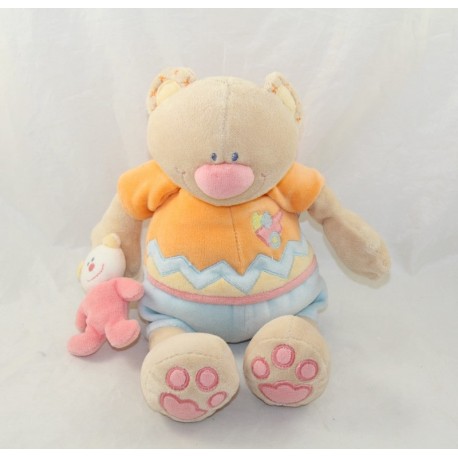 Doudou musikalische Teddy Bär NATTOU Schubkarre Orange shorts blau 25 cm Doudou musikalische Teddy Bär NATTOU Schubkarre Orange shorts blau 25 cm
