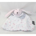 Doudou flat rabbit ATMOSPHERA KIDS fabric white pink peas 23 cm