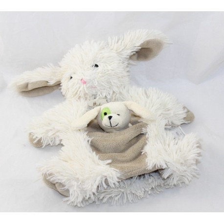 Doudou puppet rabbit HISTORY OF OURS dog puppet with beige finger