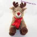 Cuddly reno reno rojo bufanda nariz marrón ciervo alce sentado 21 cm
