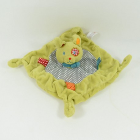 Doudou plat Lapin NICOTOY cocard vert pois vichy foulard 20 cm Doudou plat Lapin NICOTOY cocard vert pois vichy foulard 20 cm