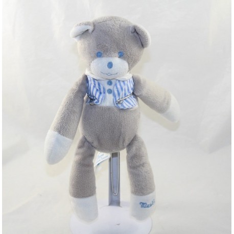 Doudou Musti orso MUSTELA camicia a righe grigio blu 27 cm