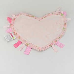 Doudou mouchoir coeur MINENE rose petites fleurs 25 cm