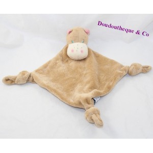 Doudou flat hippopotamus CARREBLANC Carré White beige knot 34 cm