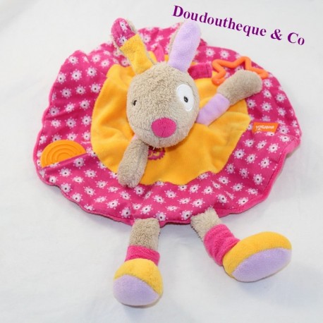 Doudou flaches Kaninchen BABYSUN orange rosa rund 31 cm