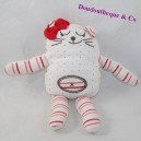 Doudou reversible cat LA HALLE double-sided double-sided red peas 23 cm