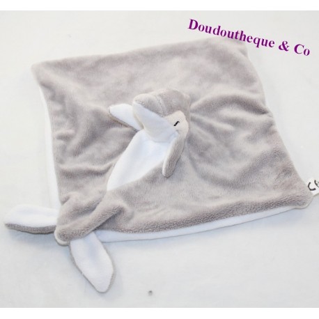Doudou plat dauphin PIA HOLLAND gris blanc 23 cm