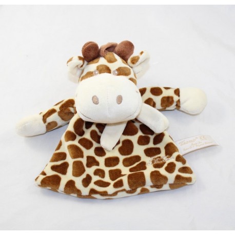 Doudou giraffa piatta TIAMO sciarpa beige macchie marroni campana 20 cm