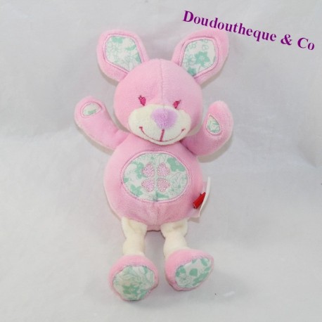 Doudou Kaninchen TEX BABY rosa weiß Blume grün Klee 20 cm