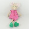 Doudou mouse MOULIN ROTY mademoiselle Cheese dress pink green bezel