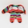 Doudou double-sided rabbit CATIMINI red multicolored stripes reversible 36 cm