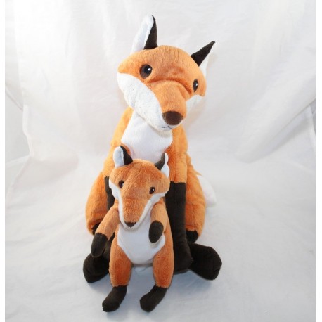 Peluche renard IKEA maman et bébé renard roux et noir 40 cm Peluche renard IKEA maman et bébé renard roux et noir 40 cm