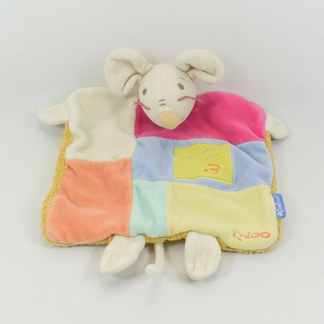 Doudou flat mouse KALOO 1 2 3 patchwork 26 cm