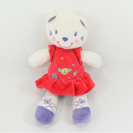 Doudou flach rund NICOTOY Katze Kleid rot Küken 26 cm