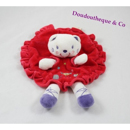 copy of Doudou flach rund NICOTOY Katze Kleid rot Küken 26 cm