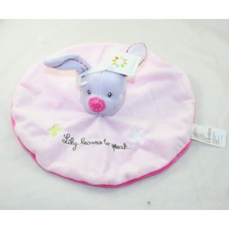 Doudou plat lapin KITCHOUN Lily learns to speak ... rose rond 24 cm