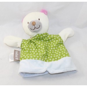 Doudou Puppenbär BEBE 9 weiß rund grün Baby9 23 cm