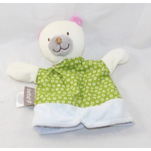 Doudou puppet bear BEBE 9 white round green Baby9 23 cm