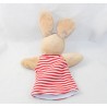 Doudou marionnette lapin SUNKID Play with me ! beige rayé rouge 25 cm