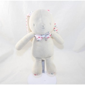 Doudou rabbit KLORANE beige bow tie pink half circle 23 cm