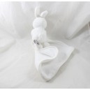 Doudou lapin AUCHAN Baby mouchoir blanc marron 45 cm