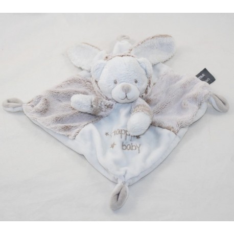 Doudou plat ours ORCHESTRA déguisé lapin chiné marron blanc Happy baby 20 cm