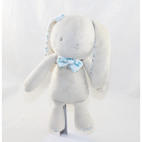 Doudou Kaninchen KLORANE beige Fliege blau Grau Halbkreis 23 cm