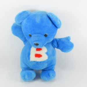 Peluche ours NOUNOURS BUTAGAZ bleu blanc vintage tire la langue 37 cm