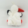 Peluche souvenir cigogne Alsace marionnette blanc rouge noir 23 cm