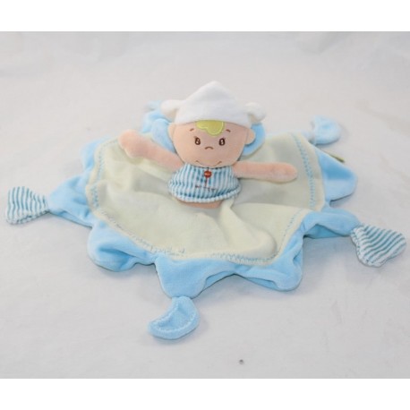 Doudou plat Barnabé junge TITOUTAM fee runde blau beige moos herzen 26 cm