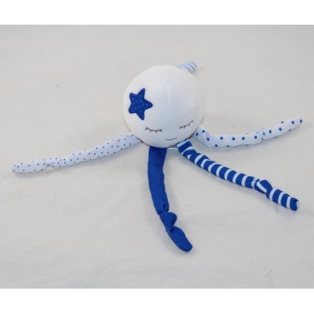 Octopus cuddly toy BIOLANE Expert blue white velvet fabric pharmacy 20 cm