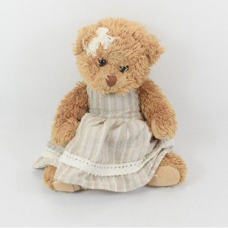 Teddy BUKOWSKI Bären Kleid aus Leinen und Maulwurf 24 cm