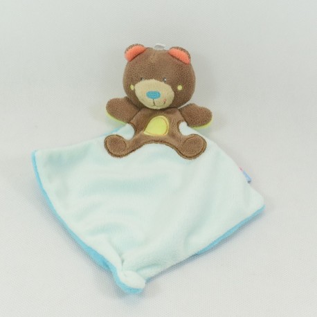 Doudou flat bear SUCRE D'ORGE white and blue triangle 23 cm