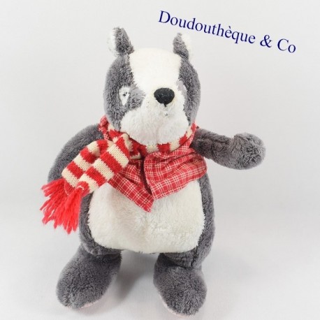 Peluche blaireau HARRODS HEDGEROW gris et blanc gilet et écharpe rouge 35 cm