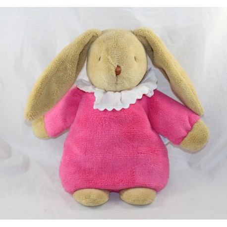 Plüsch Neuschnee kaninchen Rousselier rosa fushia kragen weiß tasche hinten 32 cm