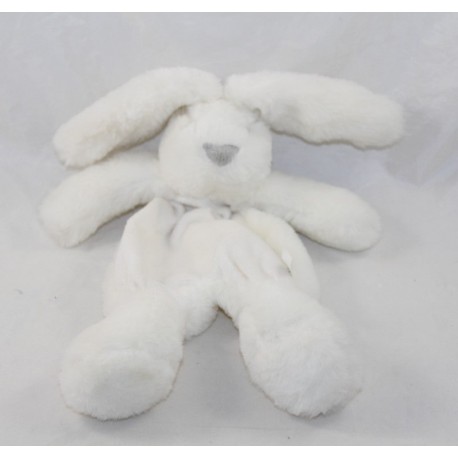Doudou flat rabbit BOUCHARA Eurodif white fur nose gray 30 cm