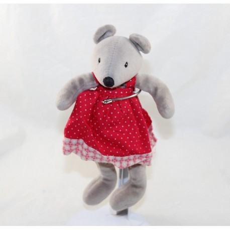 Plüsch Nini maus MOULIN ROTY Die Große Familie Kleid rot erbsen weiß 20 cm