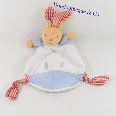 Doudou flat rabbit TAKINOU blue, white, red vichy 30 cm