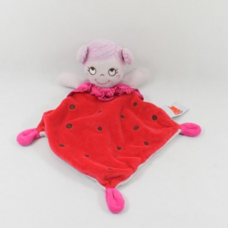 Doudou flat ladybug girl INFLUX Cora uccello rosso diamante rosa 30 cm