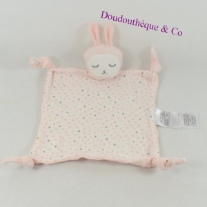 Flaches Hasen-Kuscheltier VERTBAUDET Schläfer rosa Sterne und Tupfen 25 cm