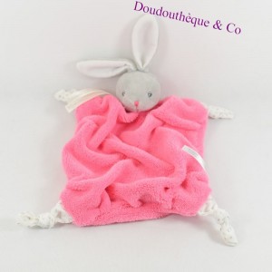 Doudou plat lapin KALOO Plume rose framboise 4 noeuds tissus 25 cm